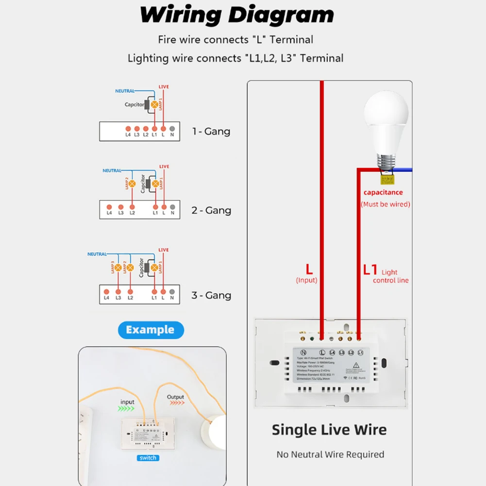 1/2/3 Gang WiFi Switch Touch RF Light Wall Panel Touch Switch Panel for Home for hotel Light Touch Switch Home Improvement