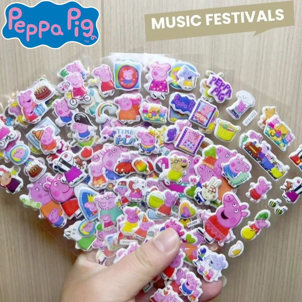 Peppa Pig George 3d Bubble Sticker Pig Home Cartoon Pattern Kid's Notebook Water Cup Sticker Toy Christmas Gifts