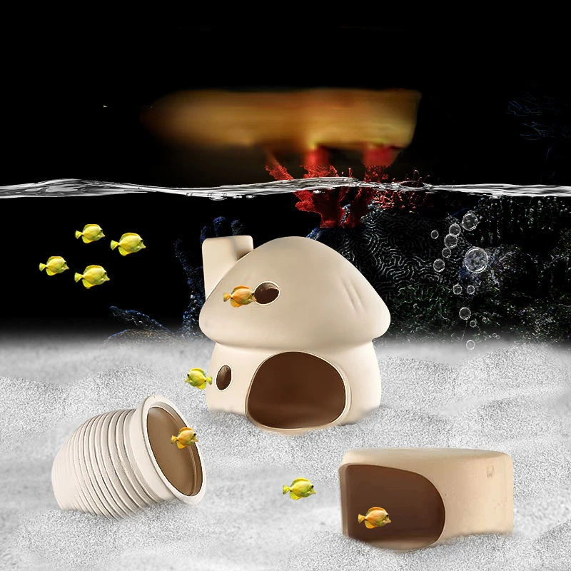 Ceramics Fish Tank Decorations Clay Pot Mushroom House Fish Shelter Spawning Breeding Cave Tank Shrimp Nest Aquarium Accessories