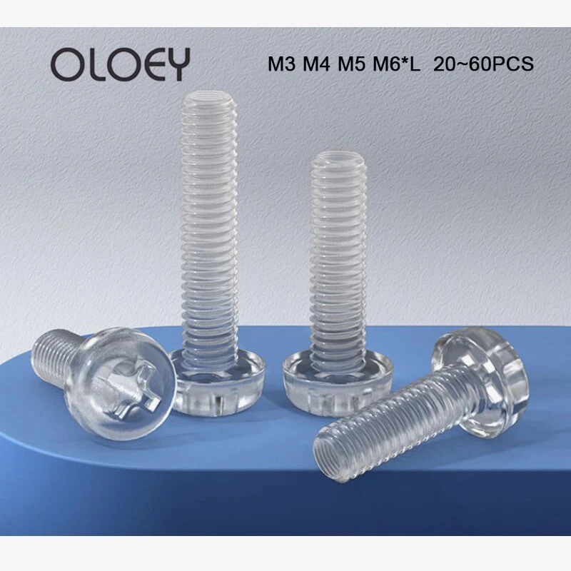

30~60Pcs ISO7045 PC M3 M4 M5 M6 Transparent Acrylic Cross Round Head Nylon Screws Plastic Phillips Screw And High Quality