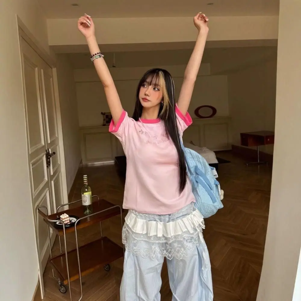 

New Embroidered Flower Lace Mini Skirt See Through Harajuku Ruched Skirts Y2K Streetwear Pleated Skirts Jeans Decoration