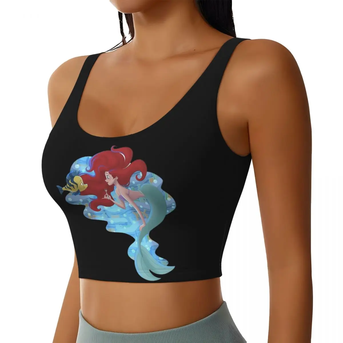 Custom Ariel The Little Mermaid Cute High Impact Sports Bras for Women Seamless Workout Running Crop Tank Tops