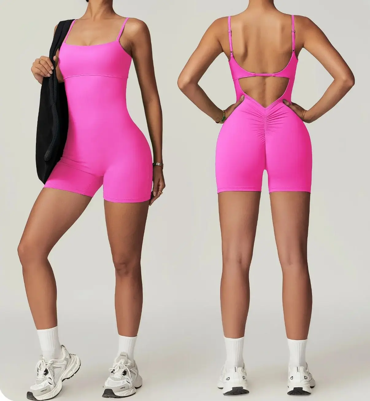 2024 Nieuwe Ins Voor Dames Netwerk Rood Dezelfde Perzik Heup Lift Lichaamsdichte Sport Beauty Back Fitness Eendelig Yoga Jumpsuit