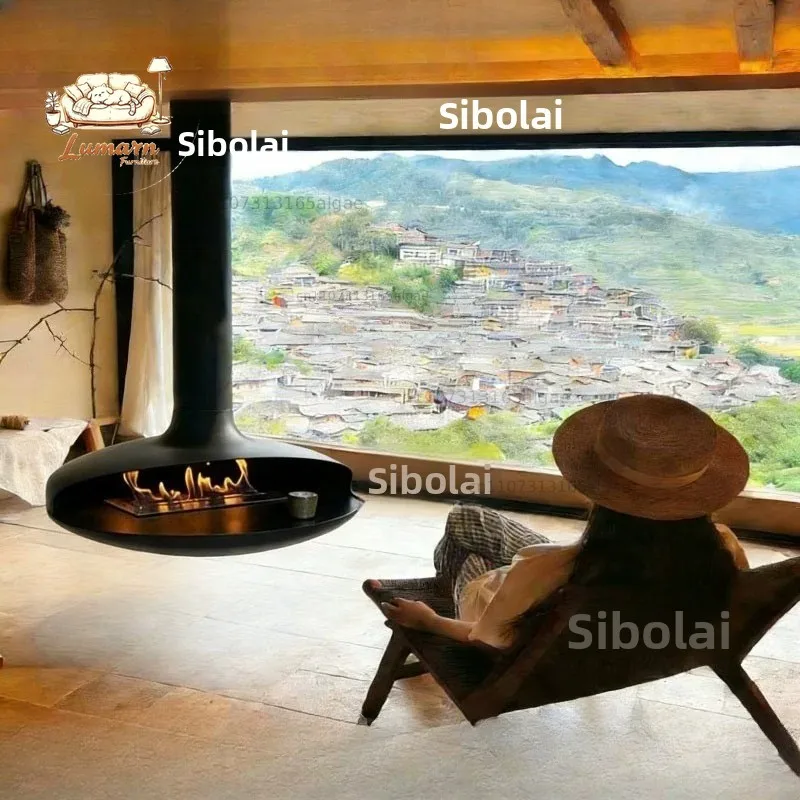 Customized flying saucer hanging type high-end fireplace electronic 3d atomization simulation flame burning wood alco