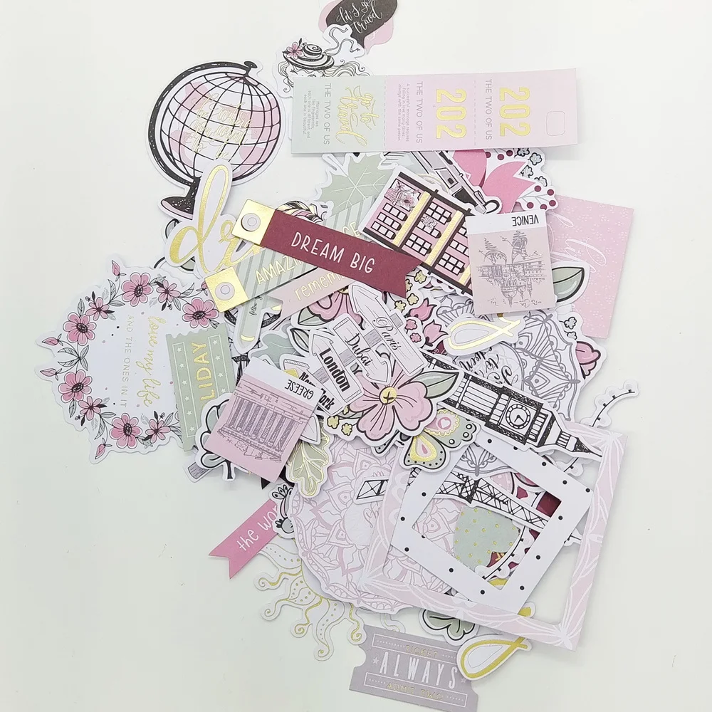 Kreative Papierschnittformen mit Blumenmuster und Goldfolie für Scrapbooking, Journaling und DIY-Kartenherstellung – Detail 7