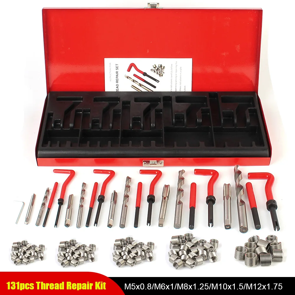 Thread Repair Tool Kit Car Accessories M5 M6 M8 M10 M12 Car Tools 88/131 pcs Engine Block Restoring Damaged Set