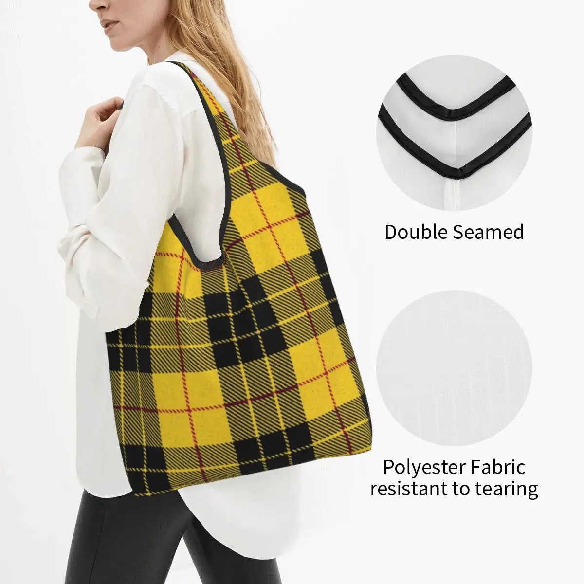 Clan MacLeod Tartan Plaid Groceries Shopping Bags Custom Shopper Tote Shoulder Bags Portable Geometric Gingham Handbag