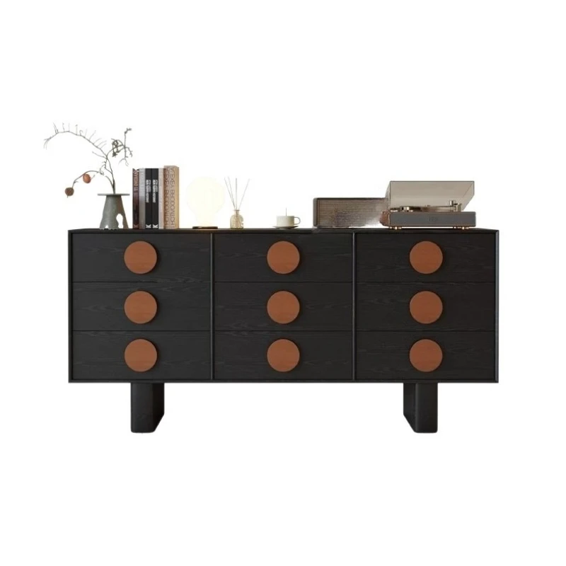 

Pre-Owned Solid Wood Chest of Drawers TV Cabinet French Vintage Black Modern Simple