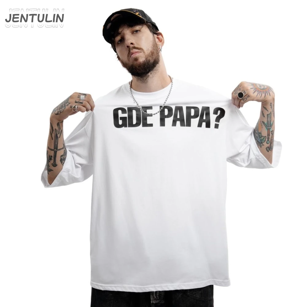 Hip Hop Streetwear Men Tshirt Oversized Short Sleeve GDE PAPA Graphic Print Y2k Tops Tee Harajuku Goth Aesthetic Clothing Cotton