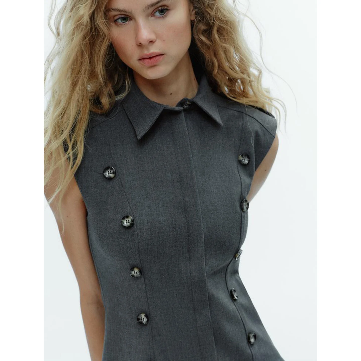 Inverno novo feminino ort Svel Dr com almofadas de ombro gola flip-capa em camadas decoração commute sle cor pura