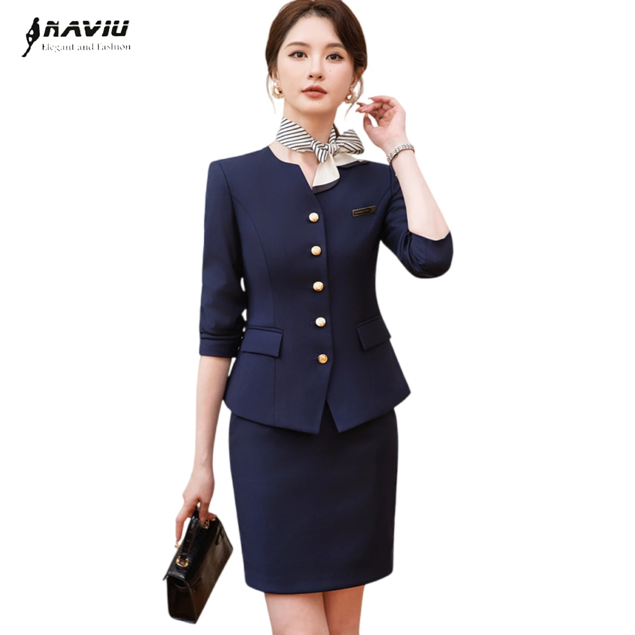 

NAVIU темно-синий профессиональный костюм, женский осенний комплект с длинными рукавами, рабочая форма, стойка регистрации, ювелирный магазин, блейзер и юбка