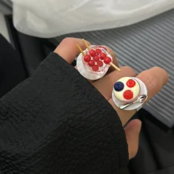 Creative Funny Delicacy Dessert Cake Milk Tea Rings for Women Unique Finger Ring Birthday Gifts Party Jewelry Accessories