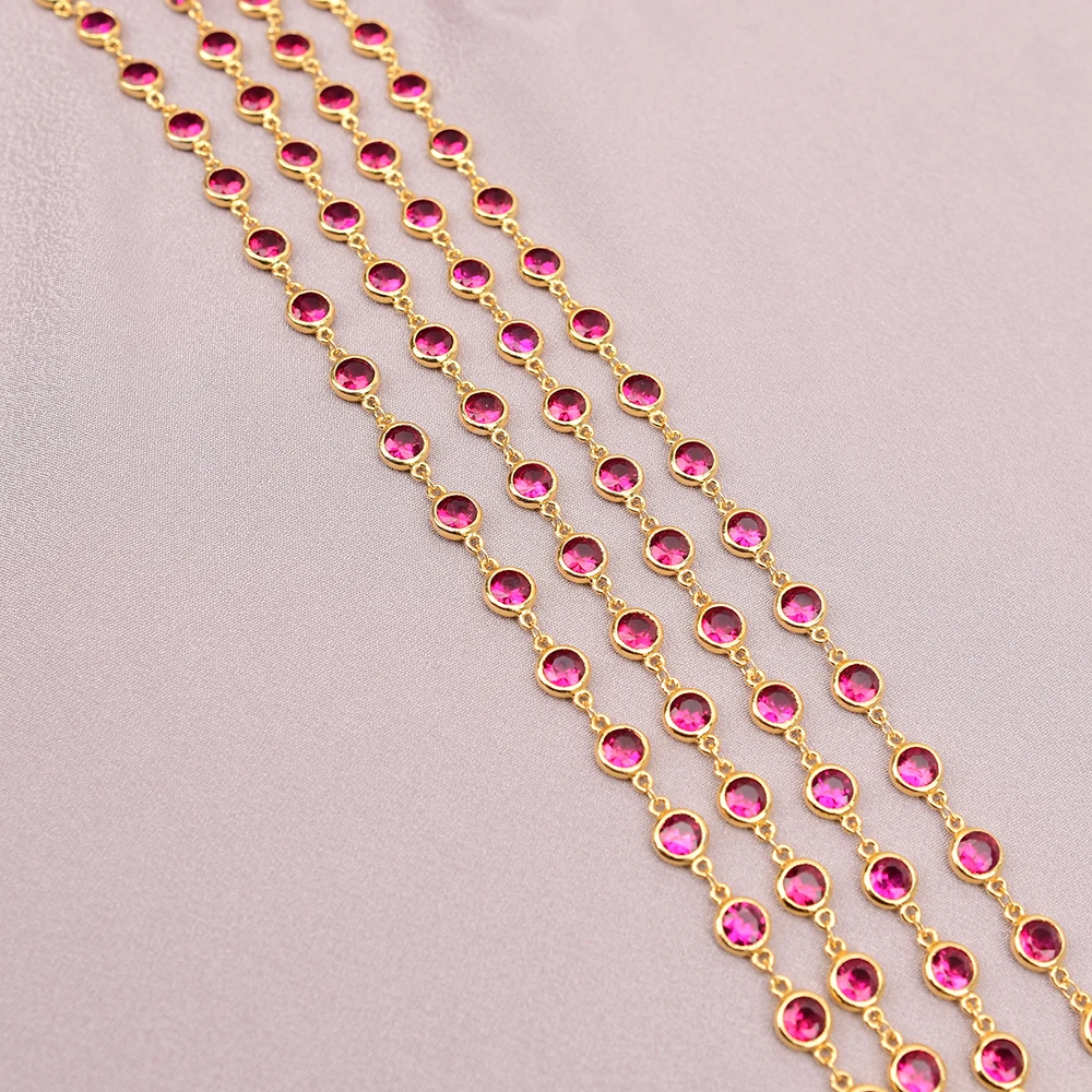 APDGG 1 Meter 8mm Rose Red Color Cz Zircon Gold Plated Neck Chain DIY Jewelry making accessories