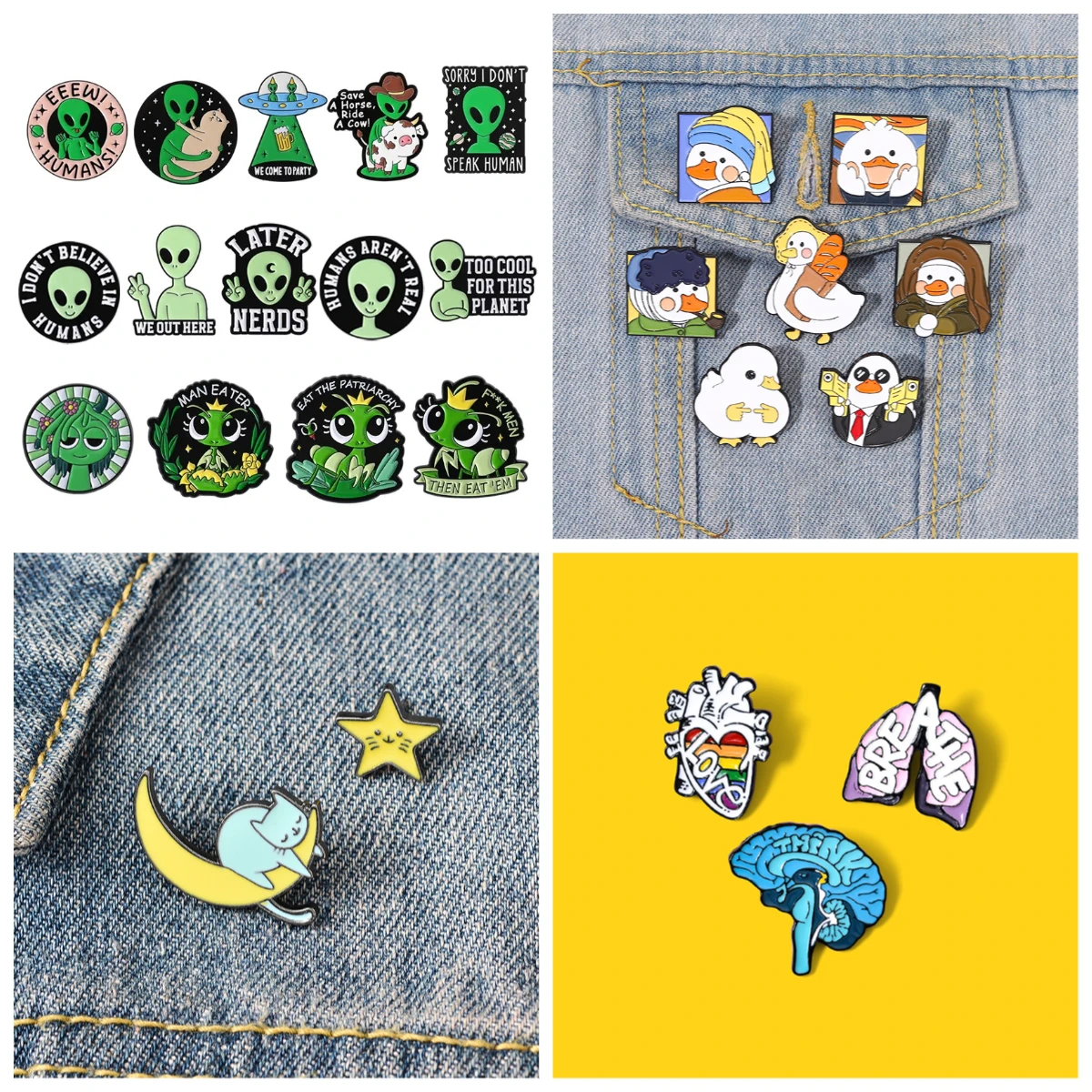 

Pines Enamel Pins Funny alien brooch fun slogan cartoon badge bag clothing decoration creative accessories Pins For Backpacks