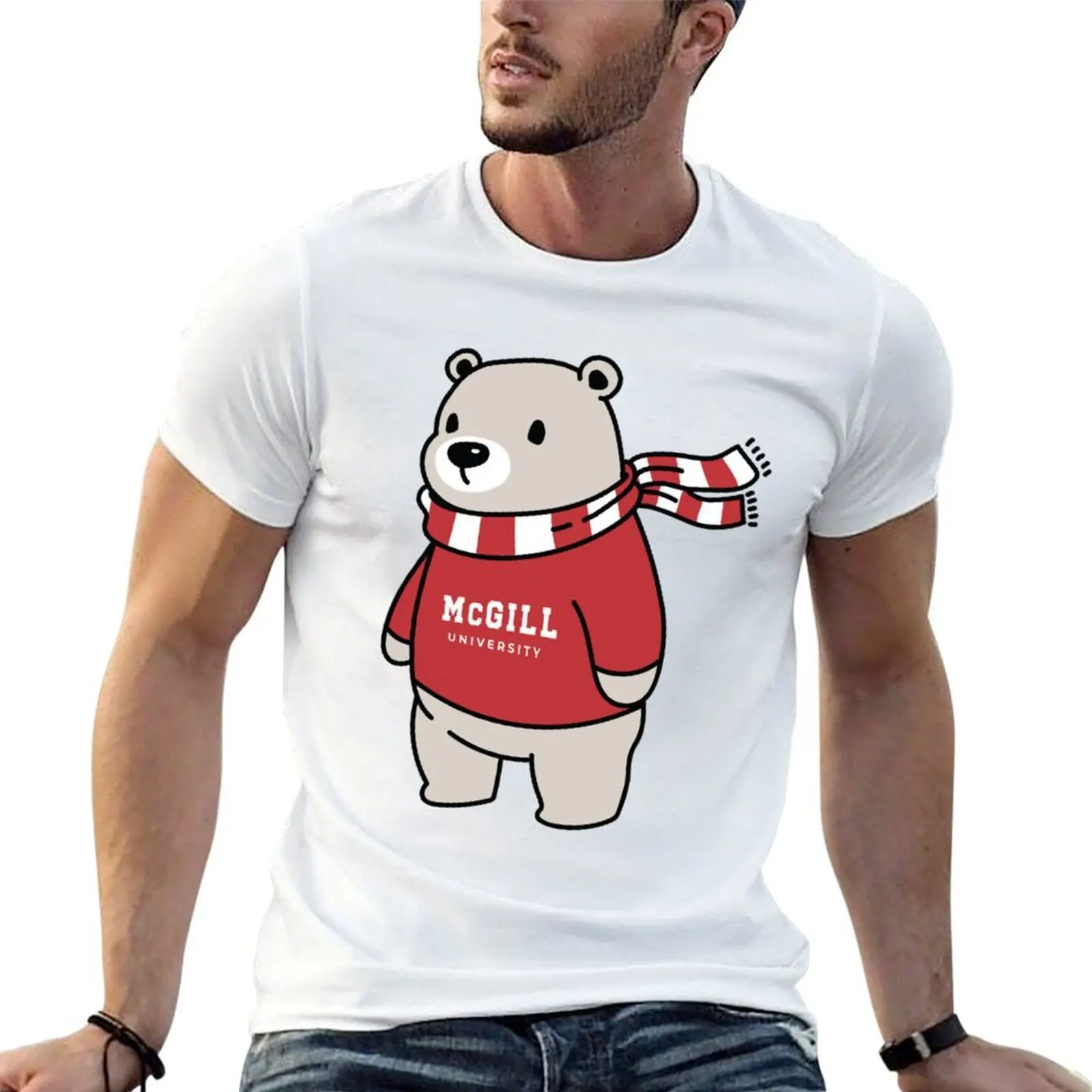 

McGill University Bear With Sweater T-Shirt t shirt for man 100 percent cotton man graphic t shirt T-Shirt