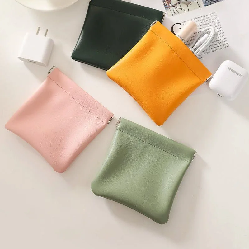 Automatic Closed Mini Makeup Bag Waterproof PU Leather Earphone Storage Bag Coin Bag Zero Wallet Lipstick Jewelry Storage Bag