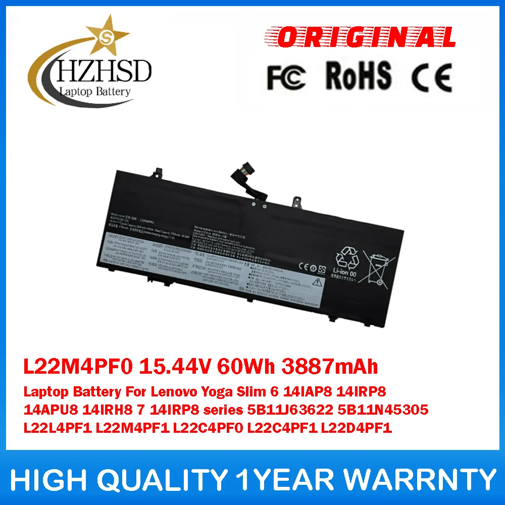 

L22M4PF0 15,44 В 60 Втч 3887 мАч Аккумулятор для ноутбука Lenovo Yoga Slim 6 14IAP8 14IRP8 14APU8 14IRH8 7 14IRP8 5B11J63622 5B11N45305