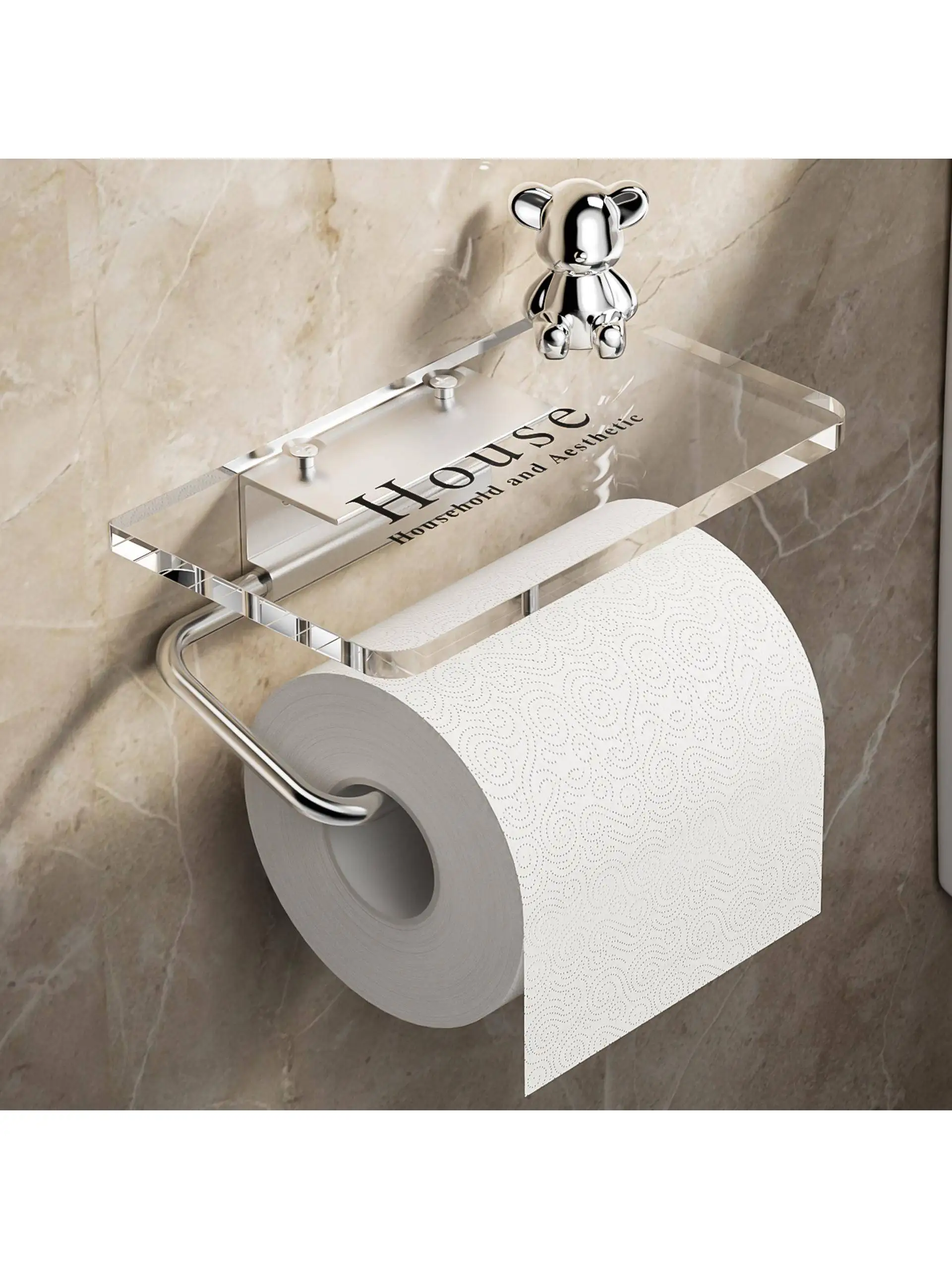 アクリル製トイレットペーパーボックス-バスルームティッシュホルダー-穴あけ不要-トイレットペーパーホルダー-手洗い場ペーパータオルラック