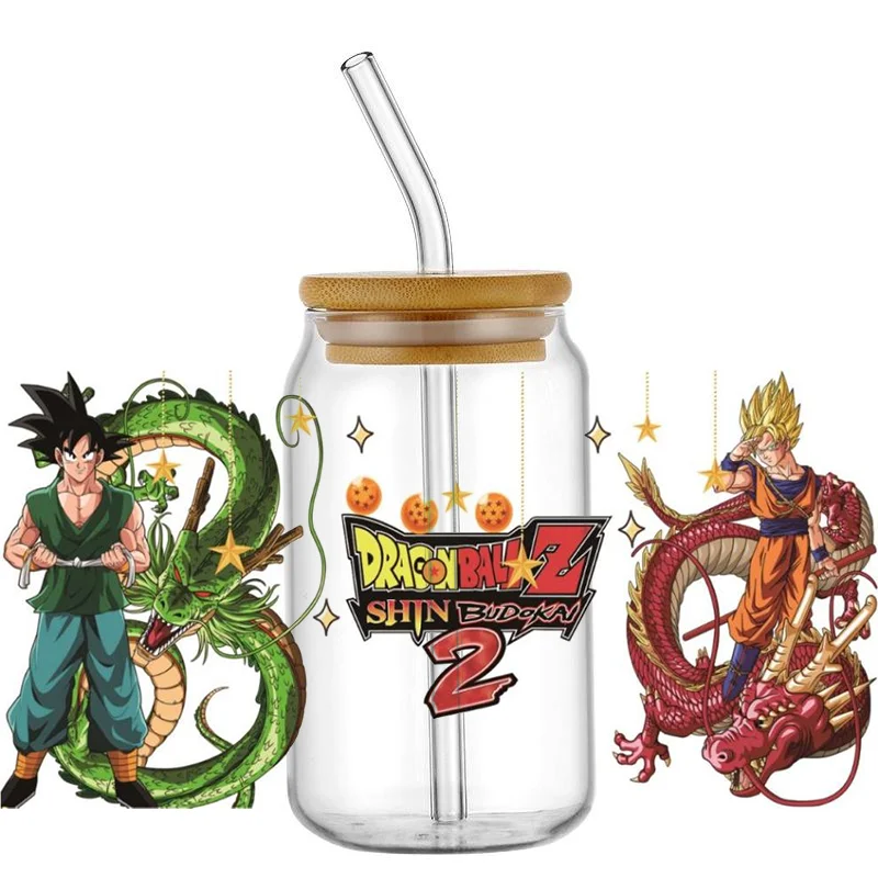 Miniso Cartoon dragon ball anime characters 3D UV DTF Transfer Sticker For The 16oz Libbey Glasses Wraps Cup Can DIY Waterproof