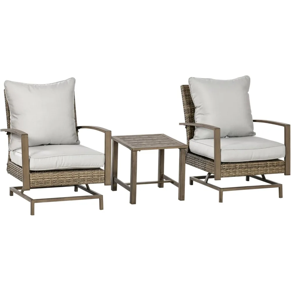 

3-Piece Wicker Patio Furniture Set, Outdoor Rocking Chair Set with Bistro Coffee Table, PE Rattan Rocker Conversation