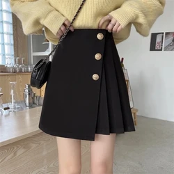 Summer Fashion Solid Casual Cool Girl Slim Women A-Line School Ofice-Lady Lovely Soft Button Short Pleated Dress Maxi Skirts