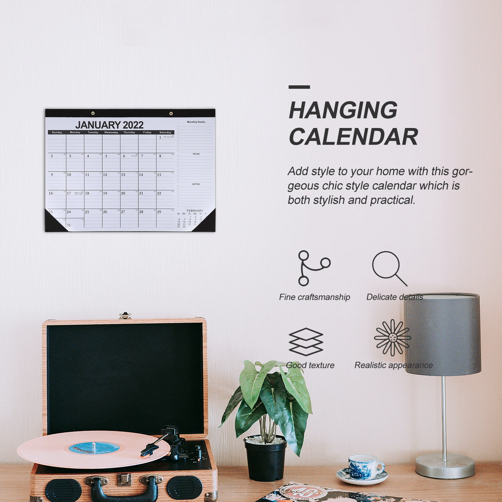 

2022 Wall Calendar Stylish Paper Memo Note taking Hanging English Desktop Notepad Content Rich Clear Date Label Office