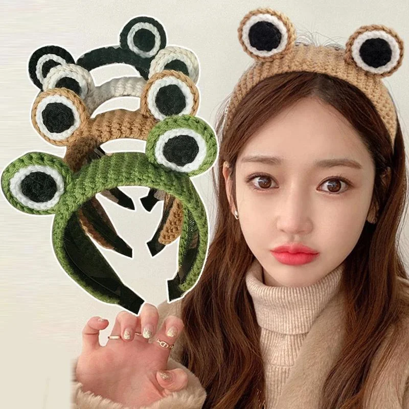 

Knitted Big Eyes Frog Headband Wash Makeup Hair Band Cute Cartoon Scrunchies Autumn Spring Headdress New Hair Accessories