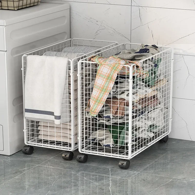 Bathroom Laundry Basket Wheeled Small Trolley Storage Rack Floor to Floor Bathroom Wash Table Jointed Iron Organizer