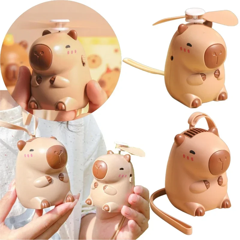 

Cute Capybara Handheld Fan USB Rechargeable Mini Neck Hanging Fan Portable Cooling Fan for Kids Travel Gift Cartoon Design