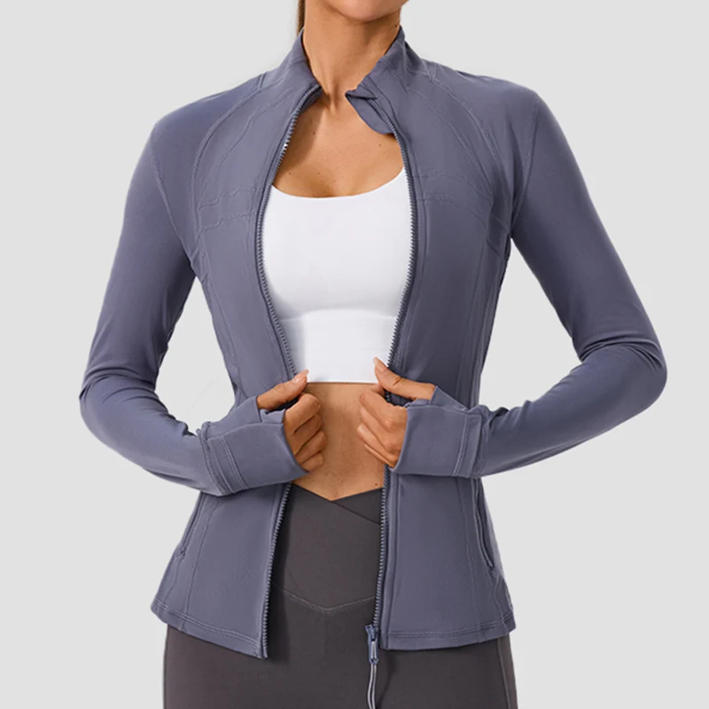 

Women's Stand Collar Zip Up Jacket Slim Fit Sports Coat Casual Fitness Top with Zipper Pockets, Multi-Colors Available