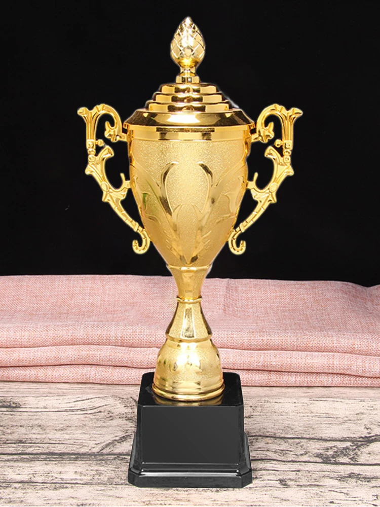 Gold Plastic Trophy Gold Trophy Cup 8.5 Inch Basketball Football Trophy with Lid Sports Competition Trophy for Party Ceremony