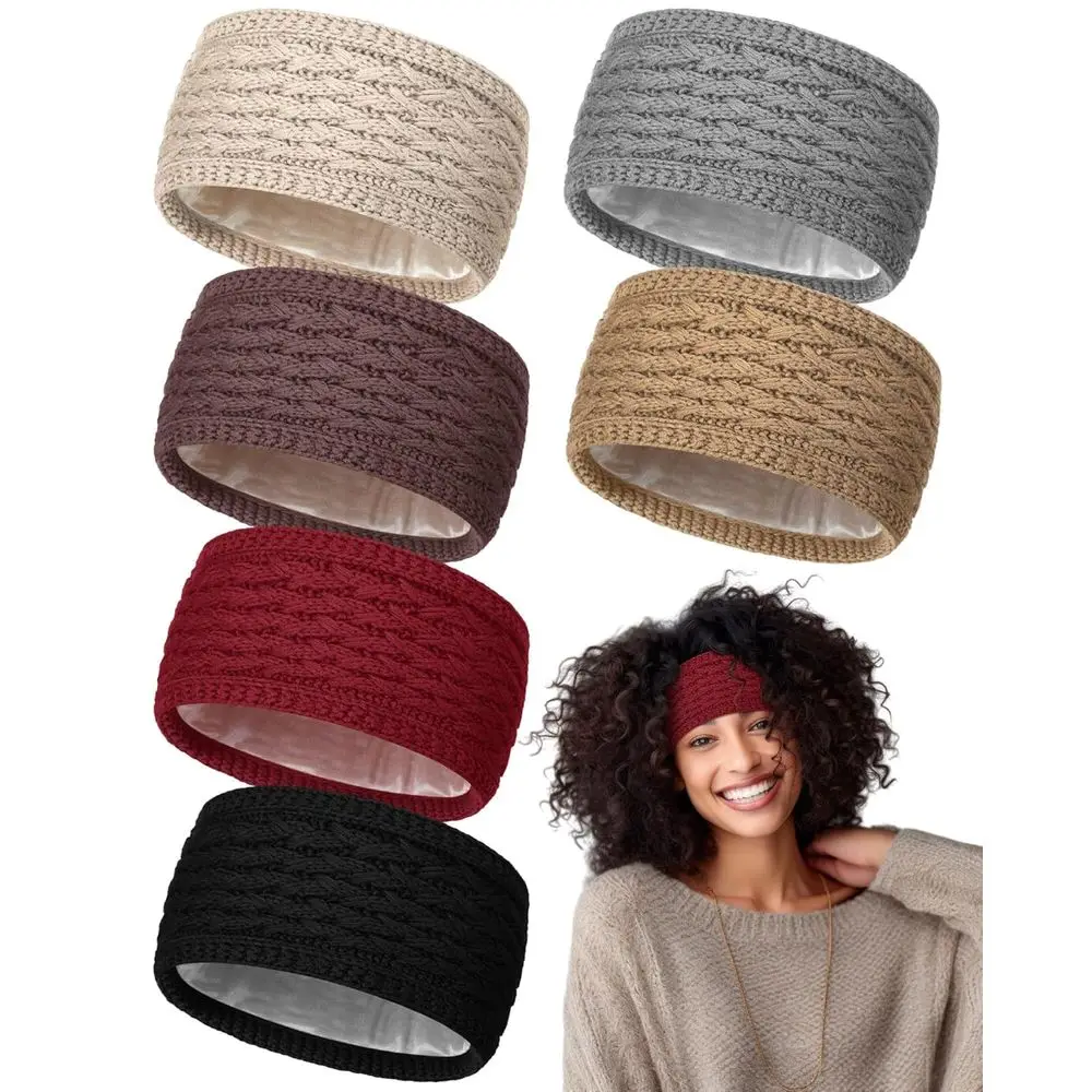 

Winter Satin-Lined Knitted Headbands for Women - Crocheted Ear Warmers & Elastic Silk Hair Wraps for Natural Curly Hair