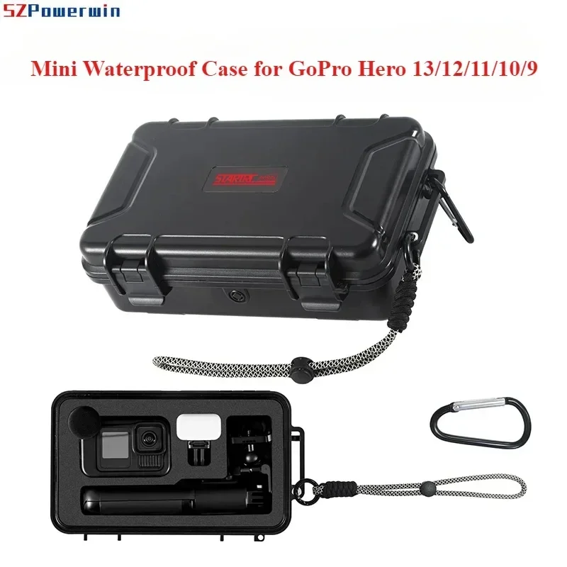 

SZPowerwin Мини-водонепроницаемый чехол для GoPro Hero 13 12 11 10 9, аксессуары для хранения, чехол для переноски, защитная коробка для камеры с твердым корпусом