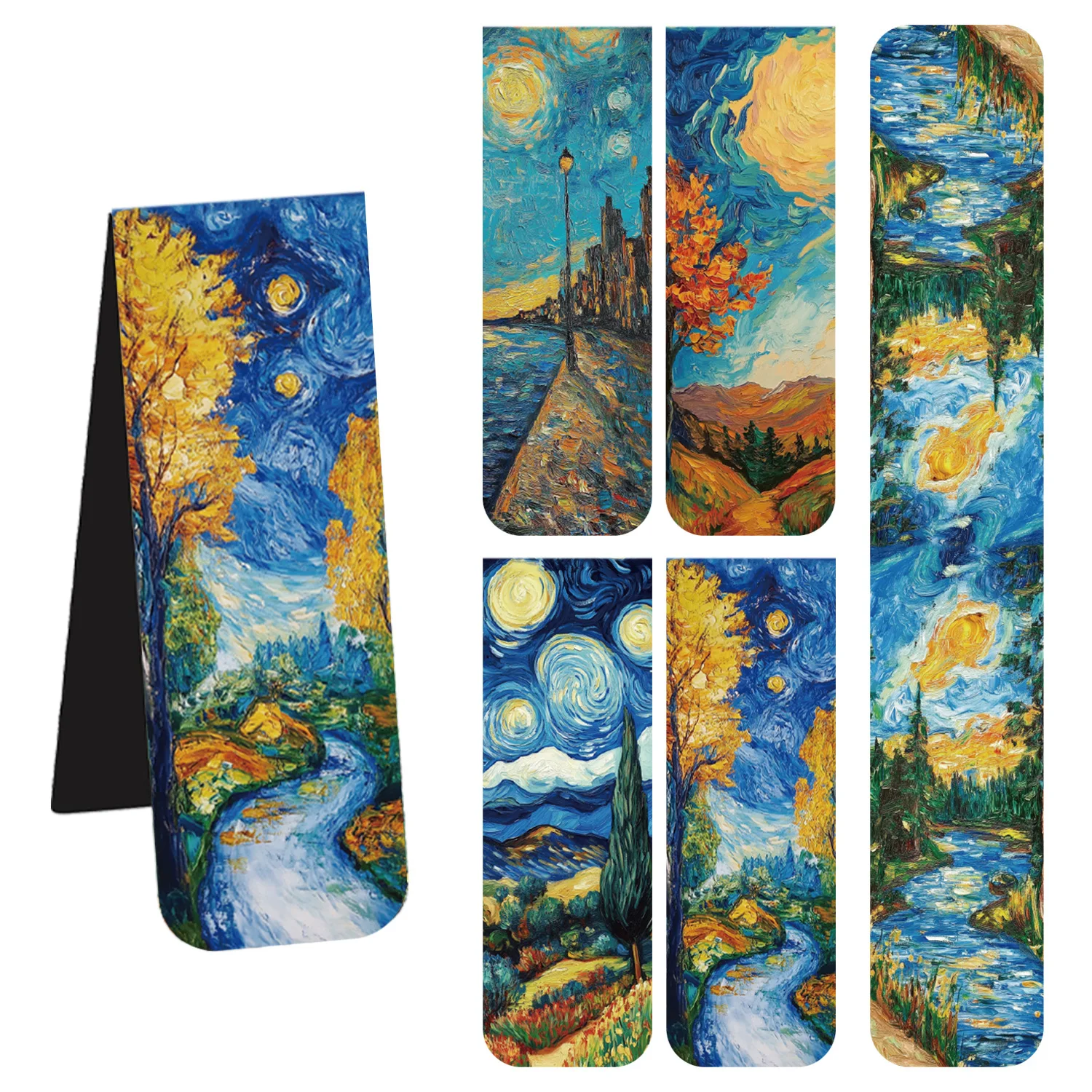 Van Gogh Bookmark Gift Set - 5 Magnetic Page Markers with Landscape Art Design for Books, Notes, Reading Enthusiasts