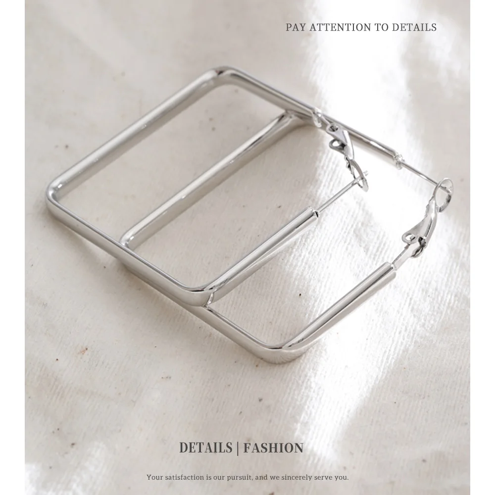 NiNice 40*40mm Stainless Steel Square Hoop Earrings for Women Minimalist Trendy Attractive Daily Wear Jewelry Accessories