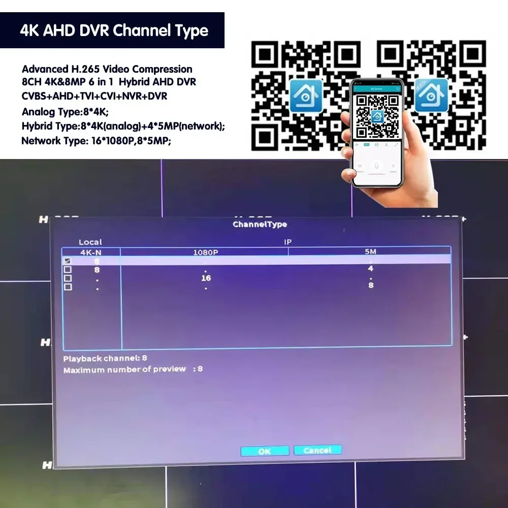 Imagem -04 - Câmera ip Híbrido Tvi Cvi Ahd Dvr 6in Vigilância Analógica Sistema de Segurança Cvbs ip Canais 4k 8mp Xmeye