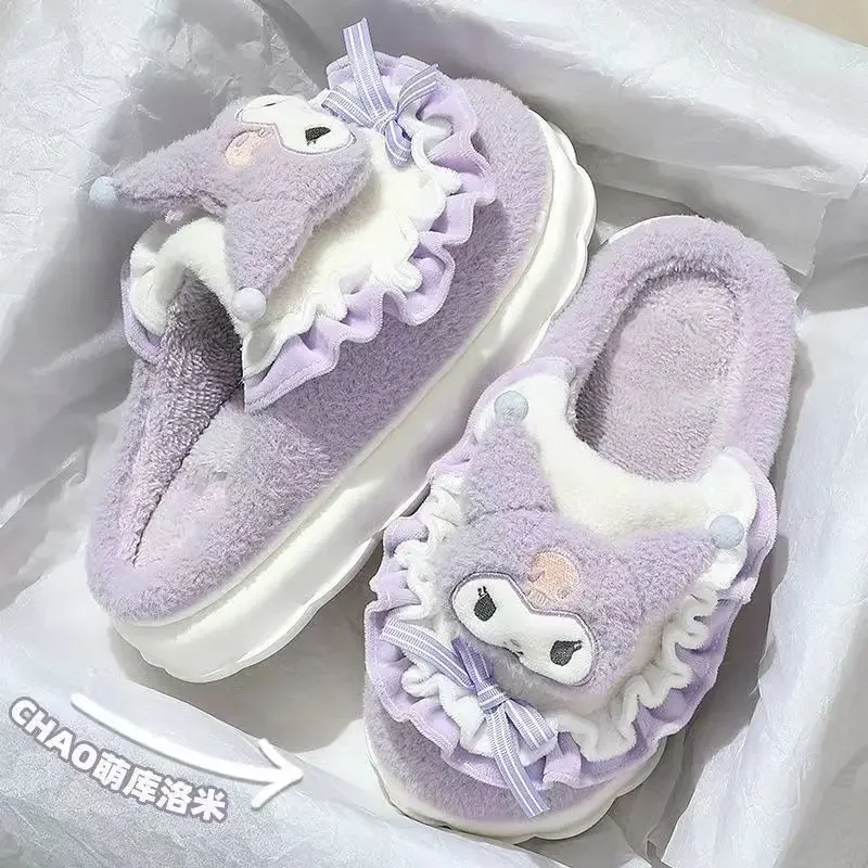 Sanrio Hello Kitty Kuromi Cinnamoroll Cotton Slippers Cartoon Cute Winter Indoor Home Slippers Thick Sole Keep Warm Cotton Shoes