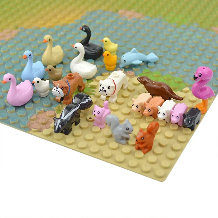 Bloques de construcción MOC para niños, juguete de ladrillos para armar flamenco, Cisne, nutria, gato, perro, Pug, pollito, pato, águila, oveja, búho, conejo