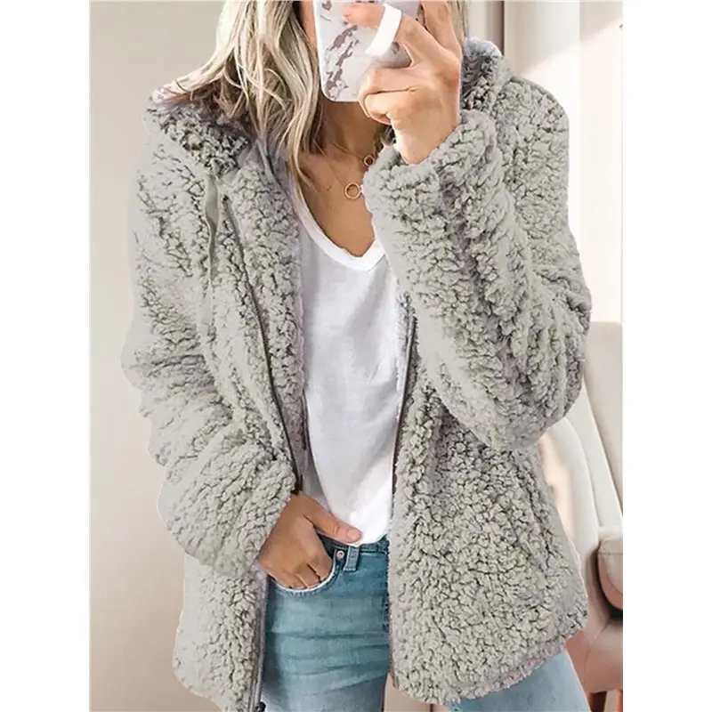 CYL-Giacca calda leggera da donna con cappuccio Plzip Up Cappotto invernale in pile con tasche
