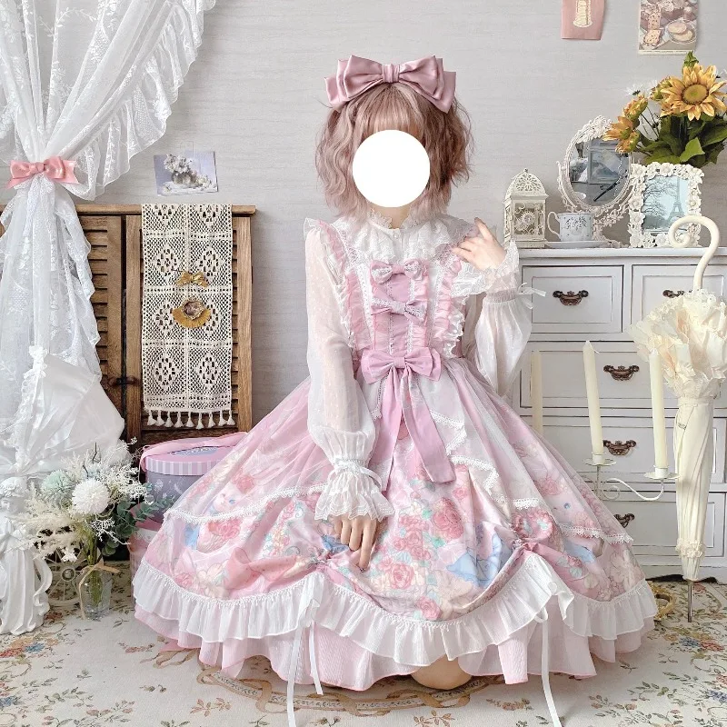 

Lolita Juniors Dresses Kawaii Bunny Print Japanese Style Princess Anime Cosplay Party Cute Teen Dress Costume Theme Party