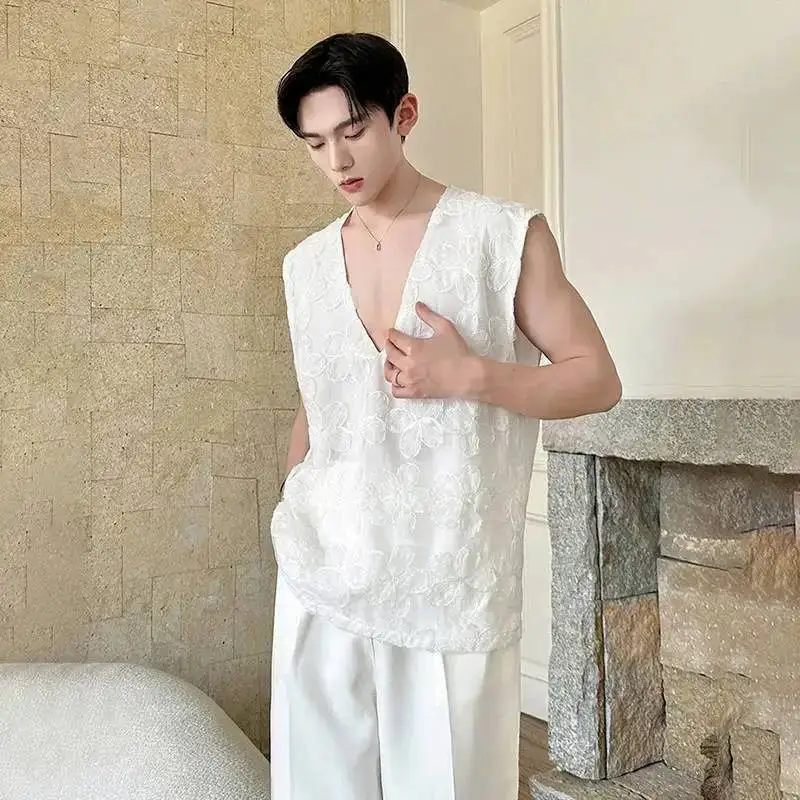 LUZHEN Summer Three-dimensional Floral Patchwork Design Sleeveless Shirts Men's 2026 Fashion Elegant Handsome Vests Tops JY8067