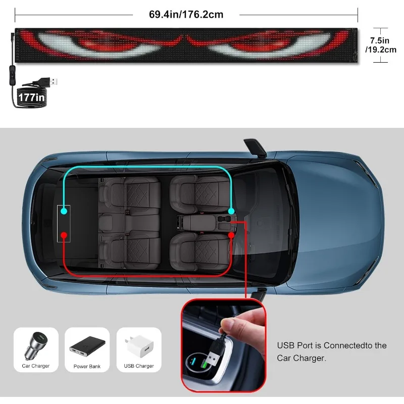 ضوء عيون الشيطان للسيارات، ضوء عيون الشيطان القابل للبرمجة للزجاج الأمامي عيون LED مرنة للسيارة نوافذ السيارات #2