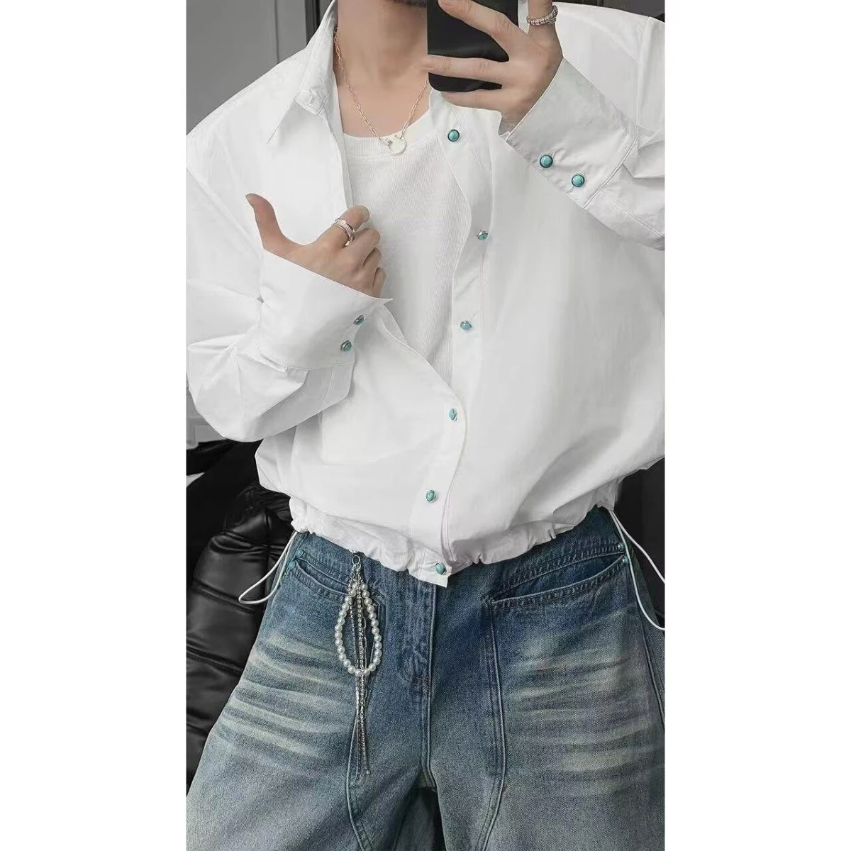 

Ele Simple Long Sve irt Men's Loose Fit Casual ort Sle in Color Faionable And Slimming for Youth