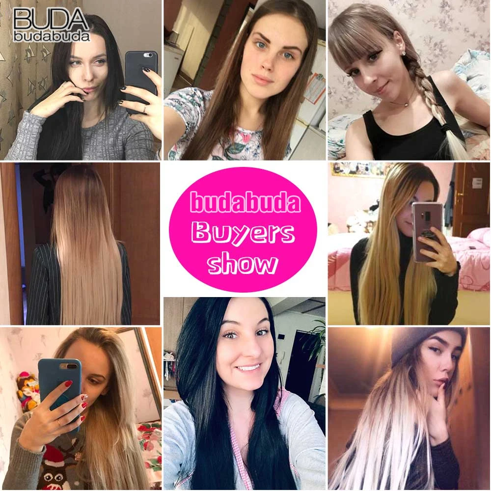 Extensiones de Cabello sintético con Clip, pelo largo y liso, 16 Clips en postizos, fibra Natural de alta temperatura