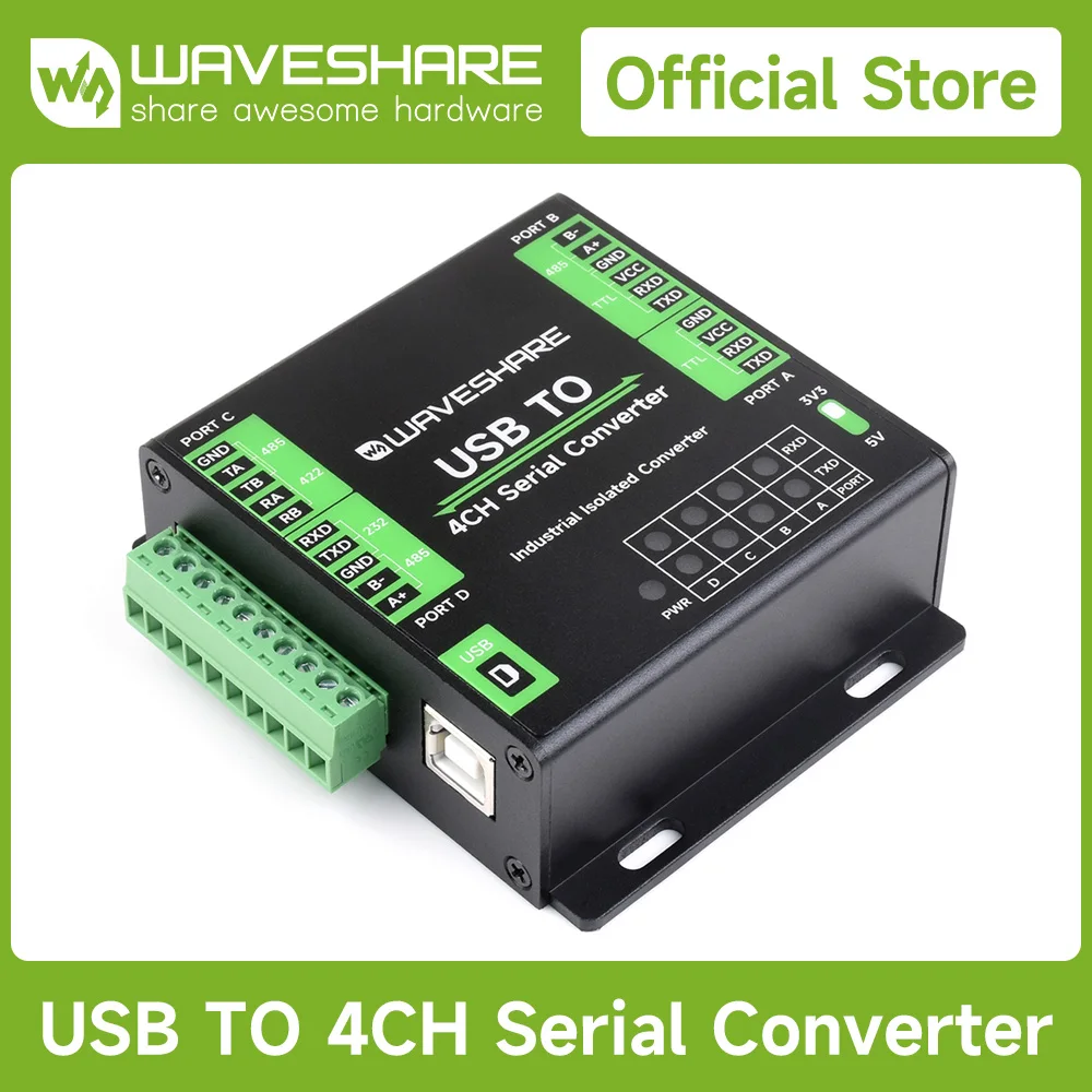 

Waveshare Industrial USB To 4-Ch Serial Converter, Original FT4232HL Chip, Supports USB To RS232/485/422/TTL