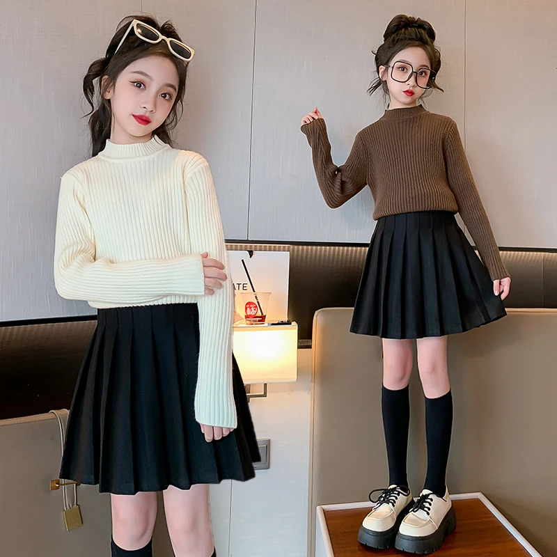 Fashion Spring teen Girls Sweaters Knit Pullover kid Tops Turtlrneck 3-14 Years Children Clothing winter Warm Sweater pull fille