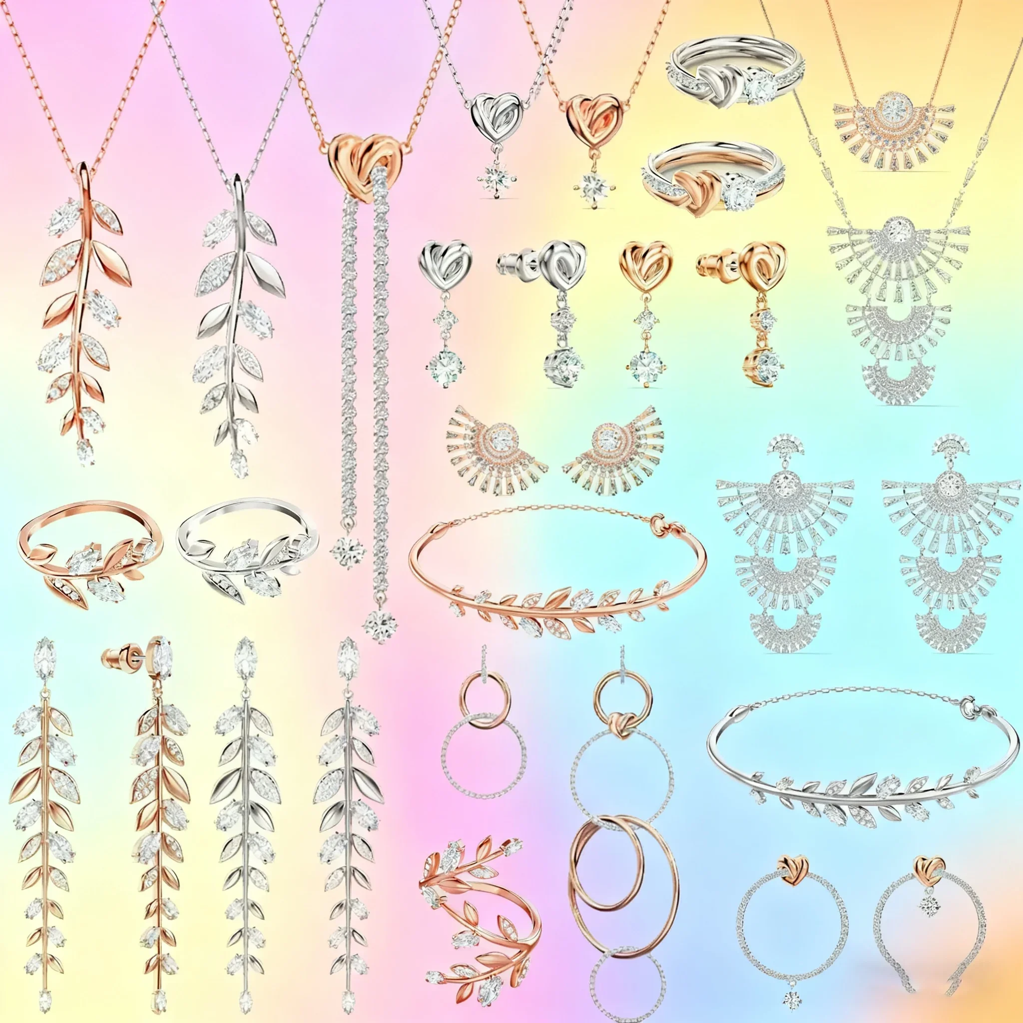 

Original 2025 High Quality Twist Pendant Necklace Ring Women's Jewelry Set Fashion Leaflet Earrings Bracelet Romantic Accessorie