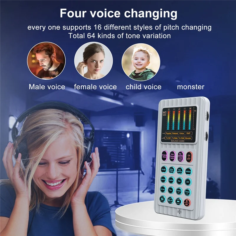 New Voice Changer Device With 8 Sound Effects Lighting Mini Live Broadcast Handheld Mic Machine Karaoke A