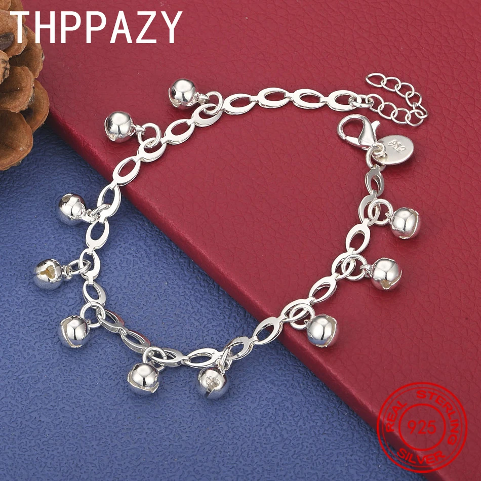 

THPPAZY 925 Sterling Silver Bell Bracelet 8-Inch Chain Fashion Charm Jewelry Gift For Women Party High-Quality Accessories