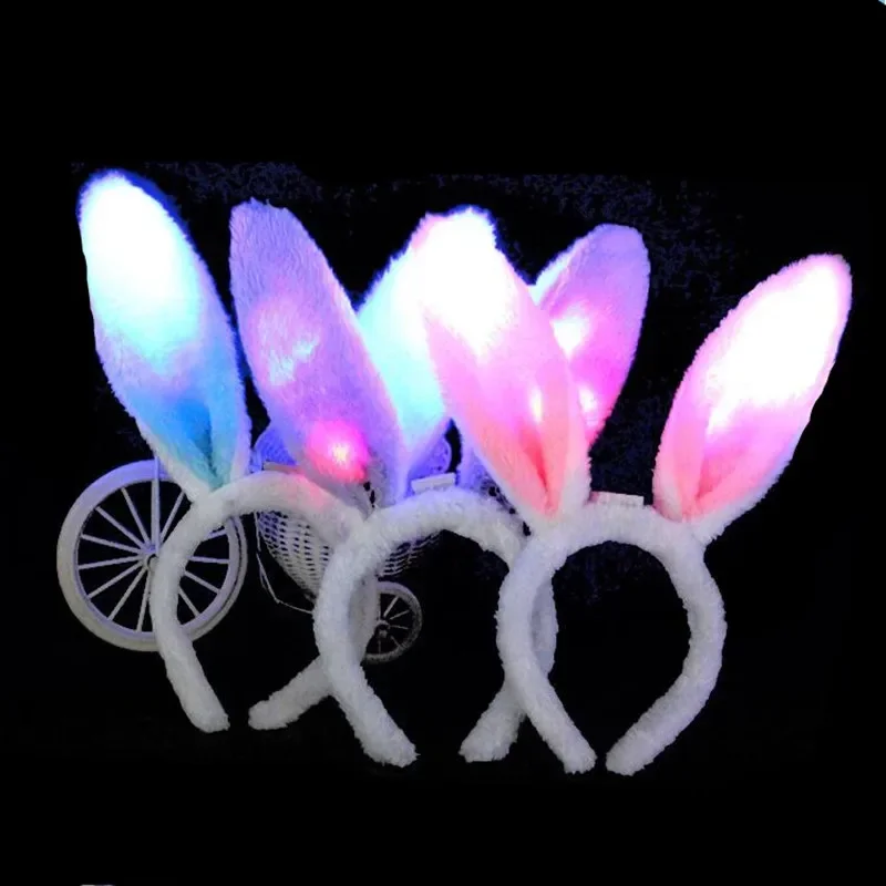 Sequin Plush Rabbit Bunny Ears Headband LED Glow Hair Band Neon Party Gift Cosplay Birthday Navidad Wedding Festival